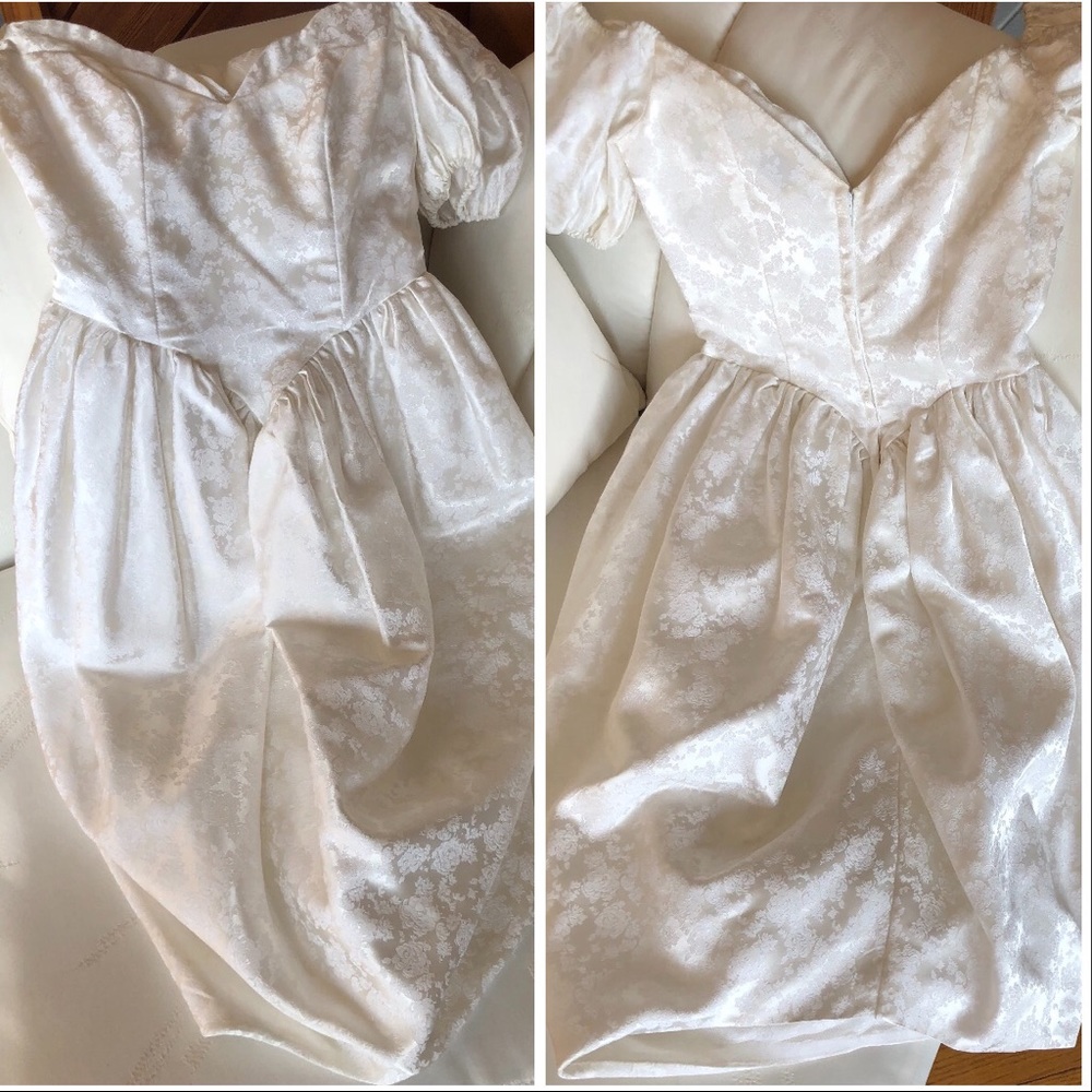 VINTAGE EVENING WHITE SATIN WITH FLORAL DESIGN